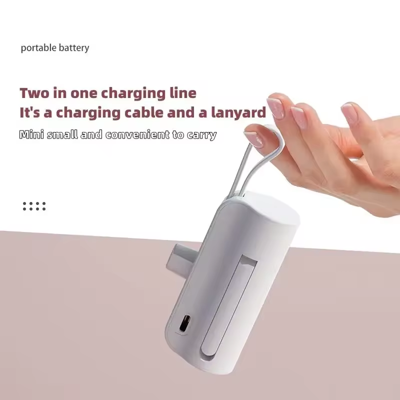 5000mAh keychain Power Bank Fast Charging Emergency External Battery Built in Data Cable Plug For iPhone Type c mobile charger