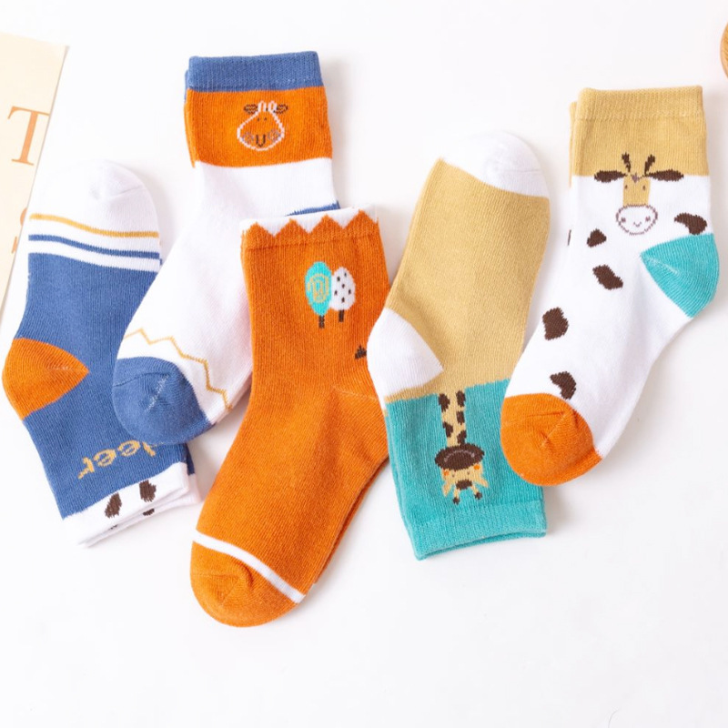 New Designs 5 Pack Ankle Stripe Fashion Solid Animal Alpaca Kids Socks Boys Girls Soft Cotton Cartoon Cute Baby Socks Set