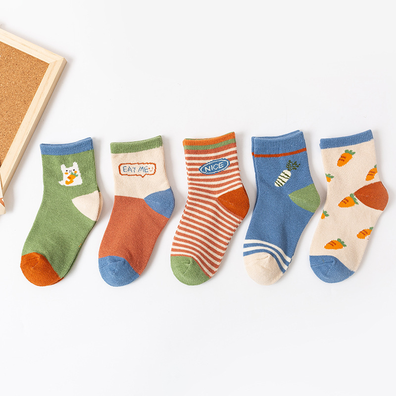 New Designs 5 Pack Ankle Stripe Fashion Solid Animal Alpaca Kids Socks Boys Girls Soft Cotton Cartoon Cute Baby Socks Set