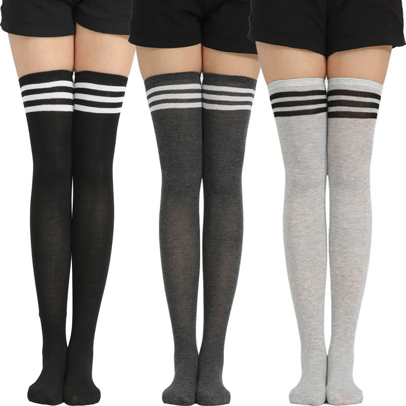 Autumn Winter New Style Combed Cotton Girl Long Stockings Striped Over Knee Thigh High Socks