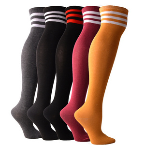 Autumn Winter New Style Combed Cotton Girl Long Stockings Striped Over Knee Thigh High Socks