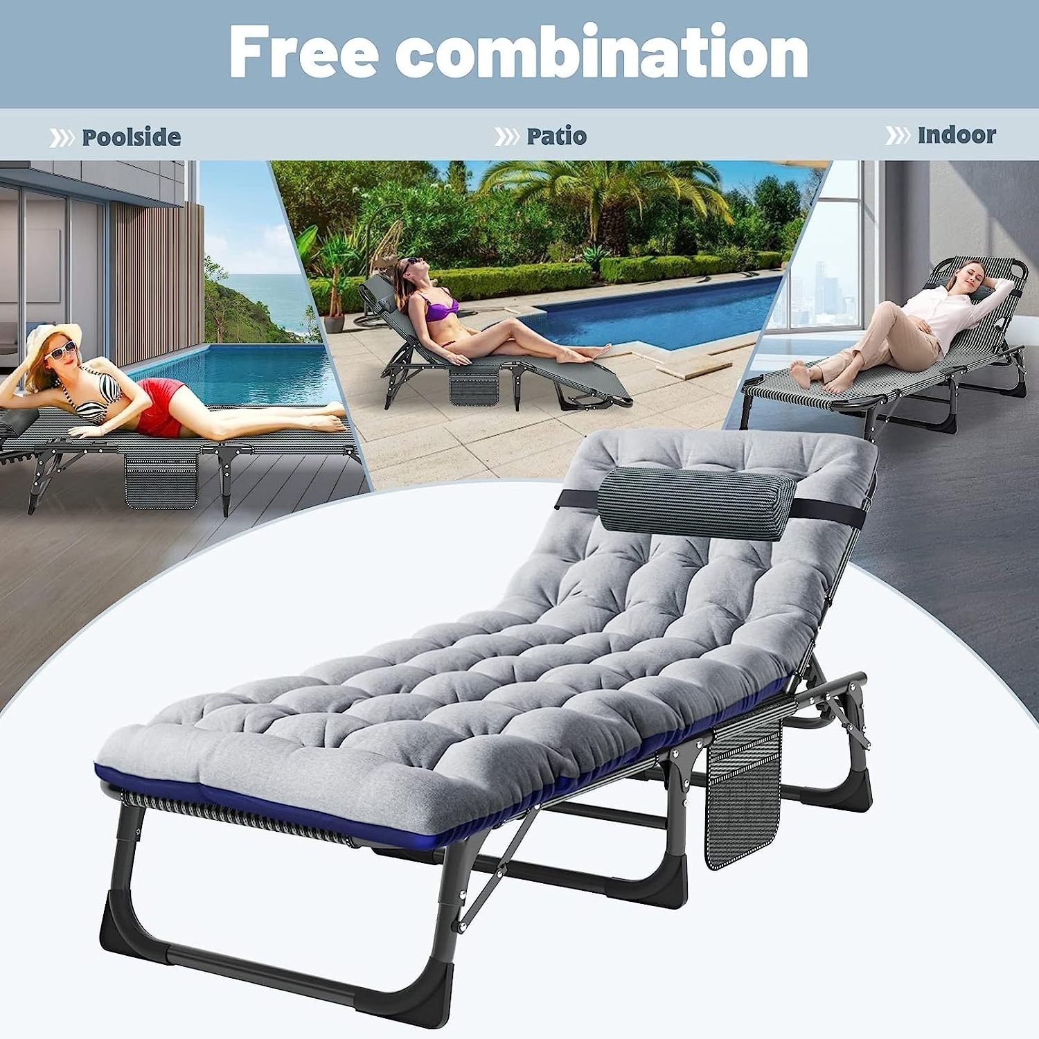 Sleeping Cots for Adults Folding Chaise Lounge Chairs Outdoor,Portable Folding Bed Cot Lounge Chair for Beach Lawn Camping