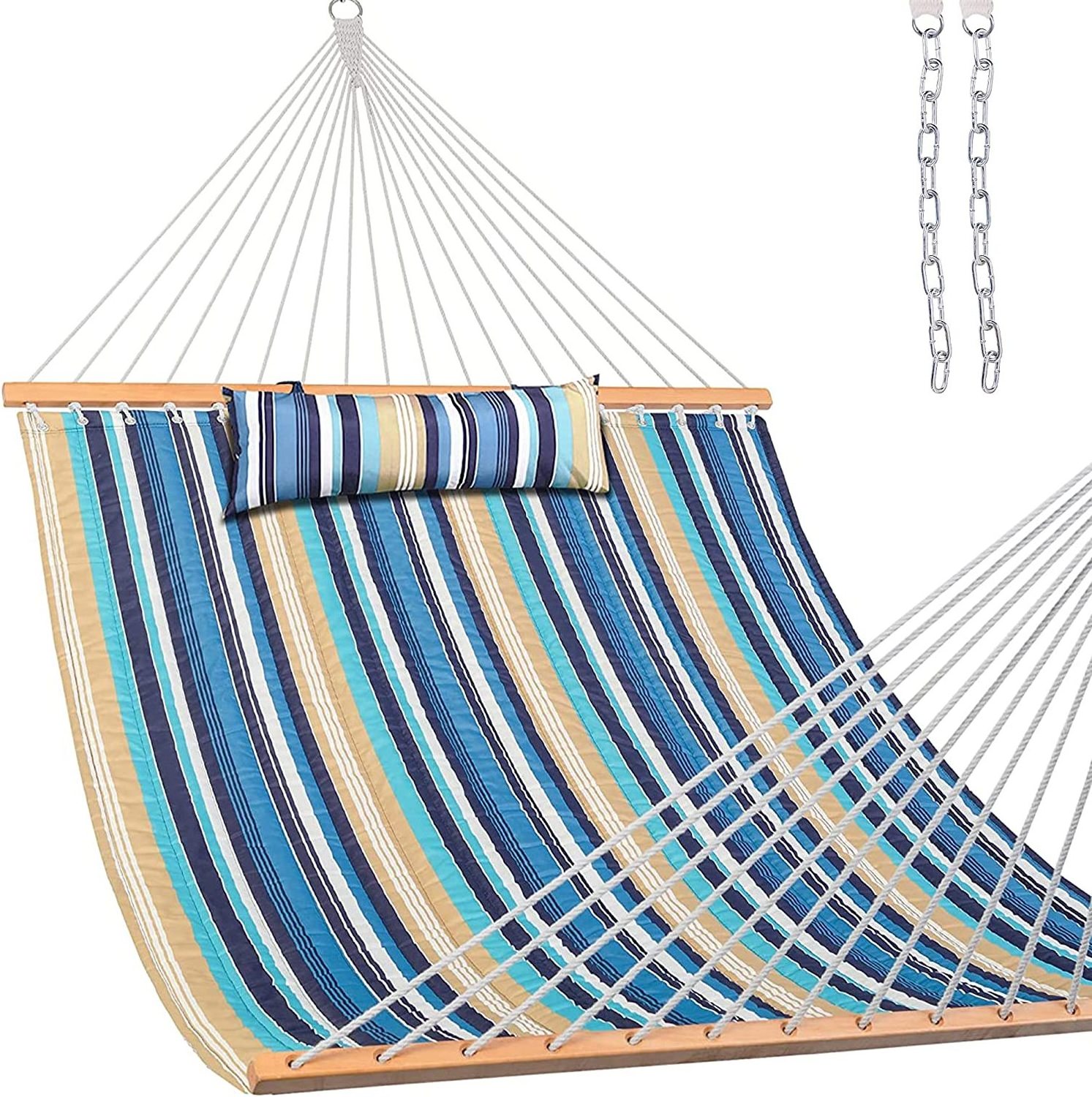 12 FT Quilted Fabric Double Hammock with Hammocks for Outdoor Patio