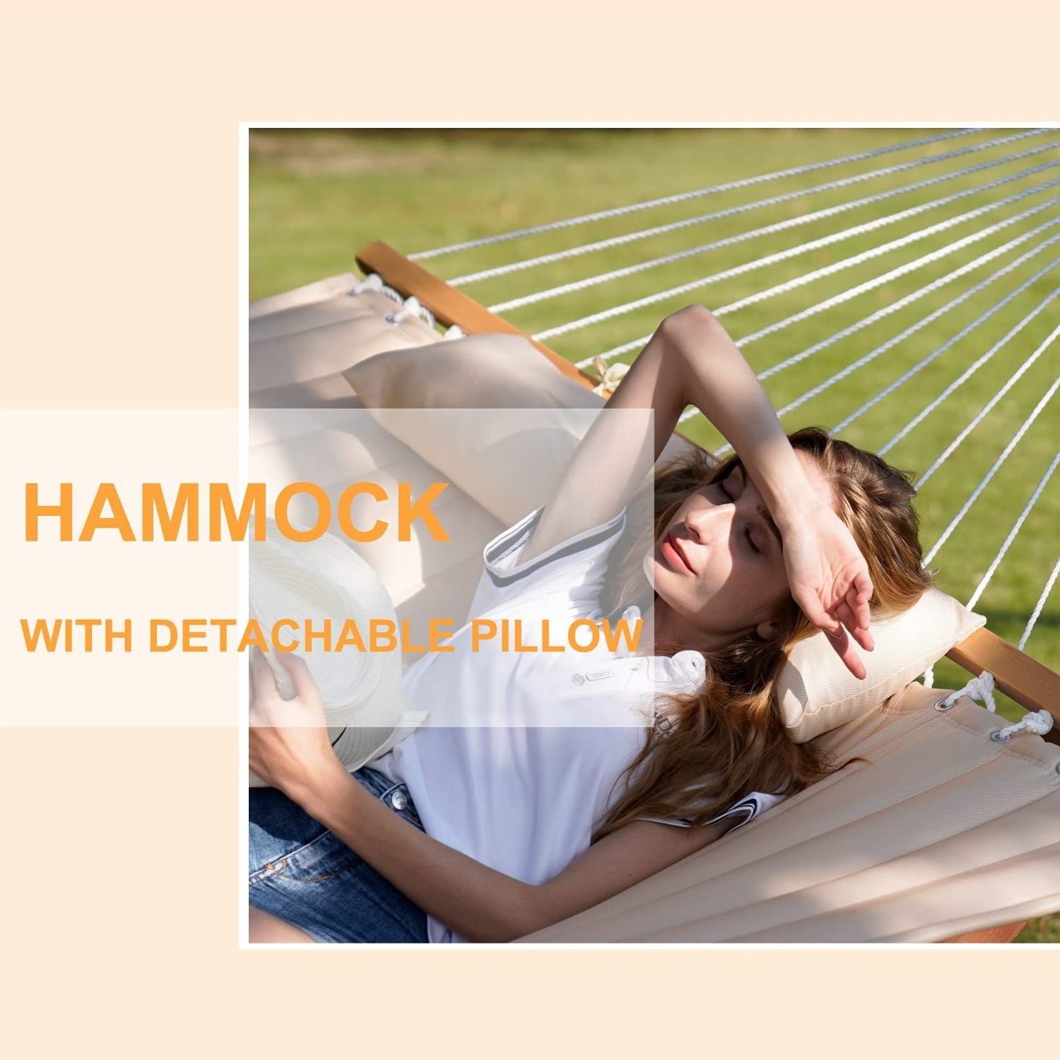 12 FT Quilted Fabric Double Hammock with Hammocks for Outdoor Patio