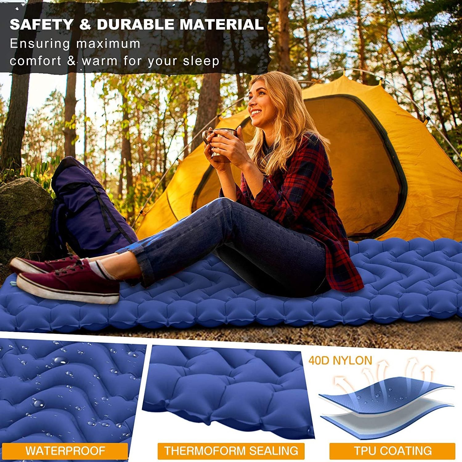 Outdoor Camping Sleeping Pad-Ultralight Inflatable Sleeping Mat,Compact & Lightweight Air Mattress