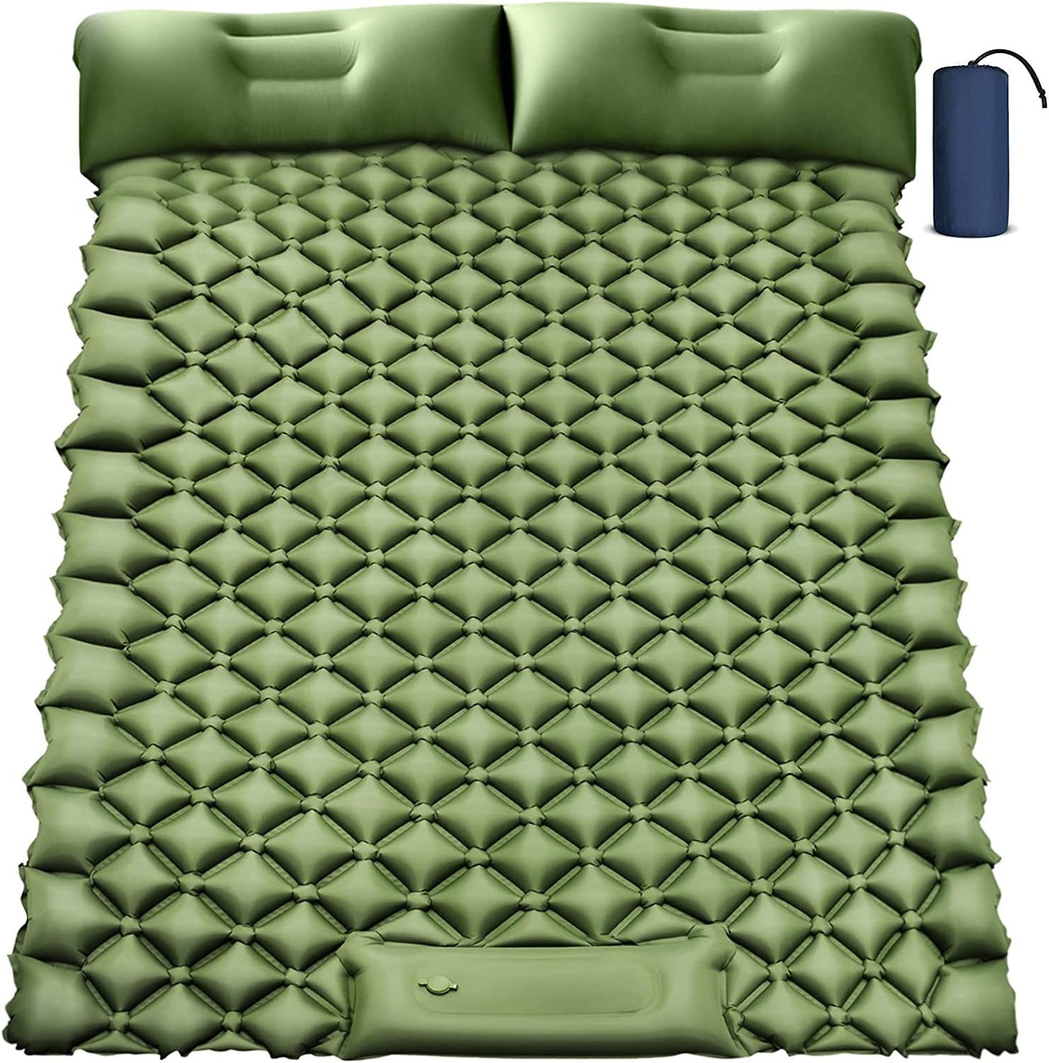 Double Camping Sleeping Pad, Inflatable Sleeping Mat Foot Press Ultralight 2 Person Camping Mat with Pillow