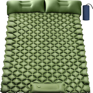 Double Camping Sleeping Pad, Inflatable Sleeping Mat Foot Press Ultralight 2 Person Camping Mat with Pillow