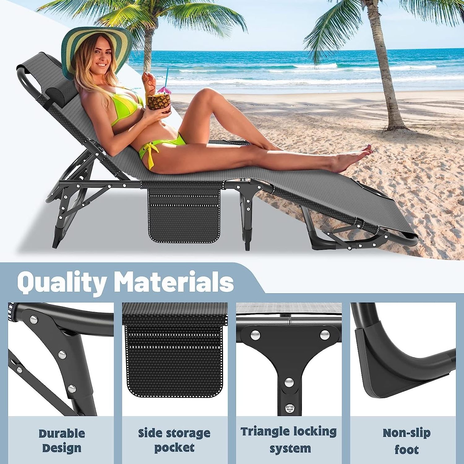 Sleeping Cots for Adults Folding Chaise Lounge Chairs Outdoor,Portable Folding Bed Cot Lounge Chair for Beach Lawn Camping