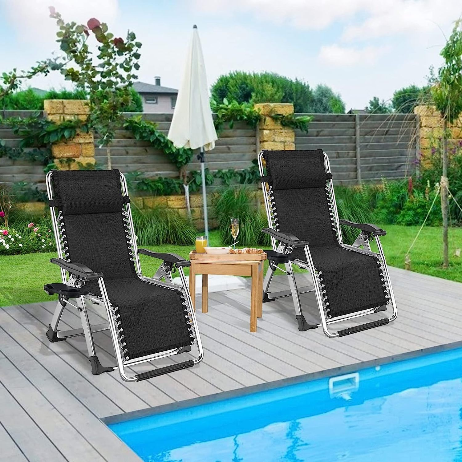 Zero Gravity Chair Premium Outdoor Lawn Folding Lounge Chairs Sturdy Adjustable Reclining Patio Chairs with Removable Cushion