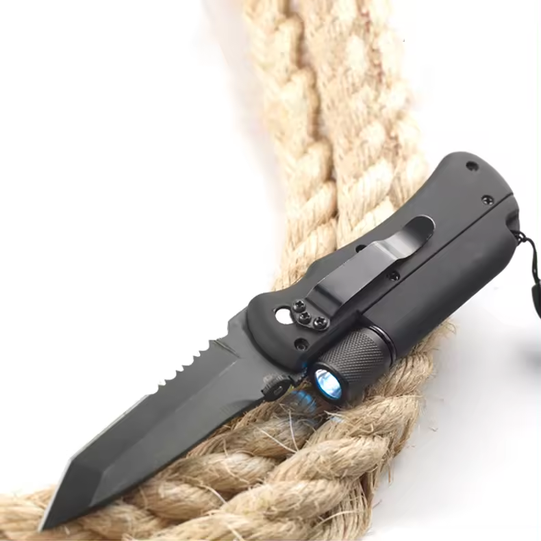 Pocket Knife with LED Light Multi Functions Tactical Survival Kit Outdoor Folding LED Flashlight