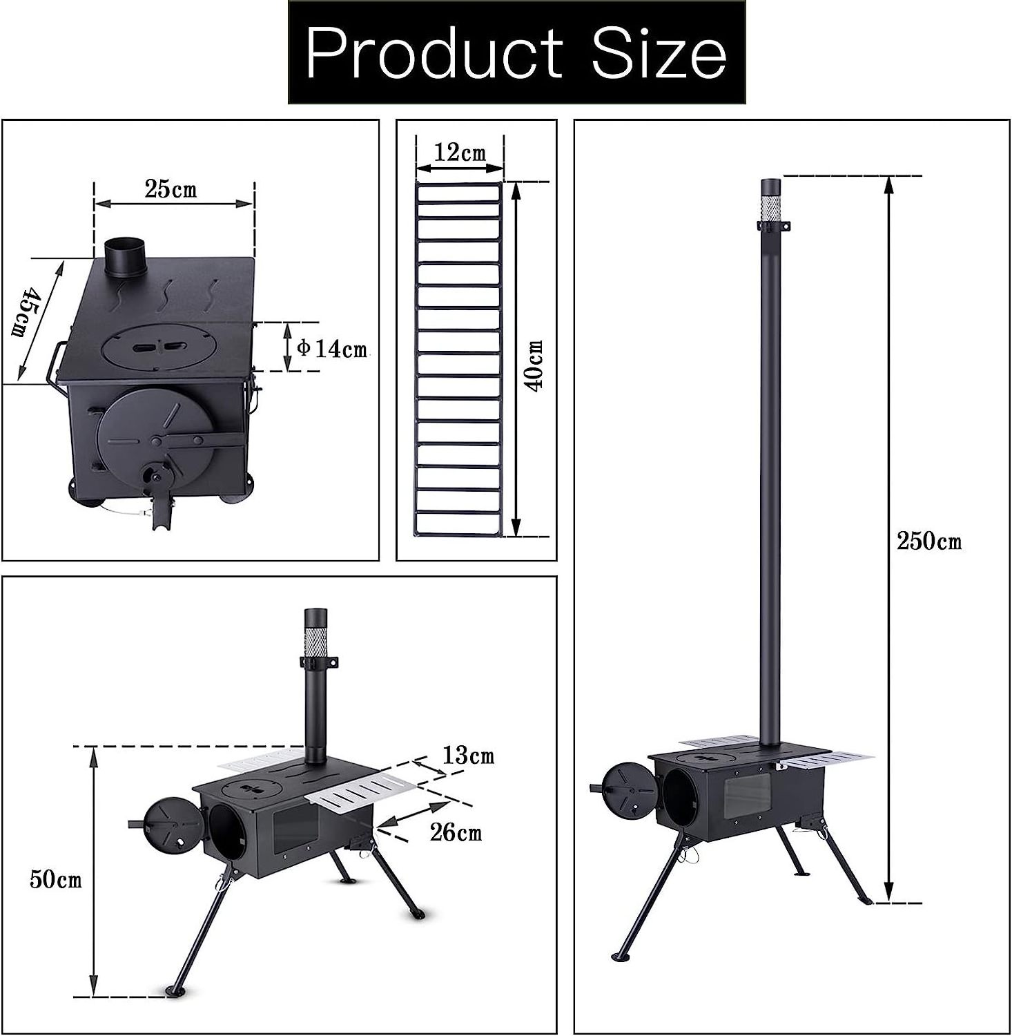 Camping Stove Portable Outdoor Smokeless Charcoal Tent Stove Wood Burning Stove With Heat-Resistant Glass