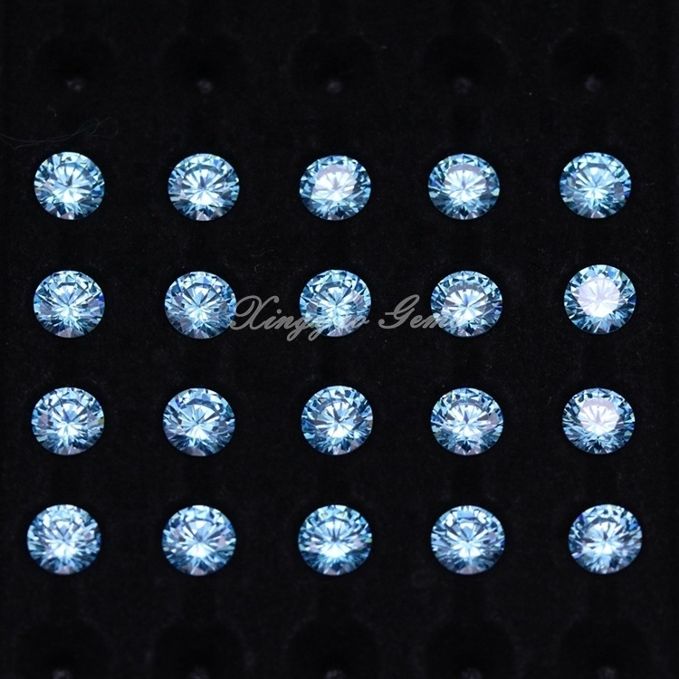 Synthetic Gems 3mm-6mm Round Brilliant Cut Aquamarine 3A fancy cut gemstone Cubic Zirconia Loose Stones