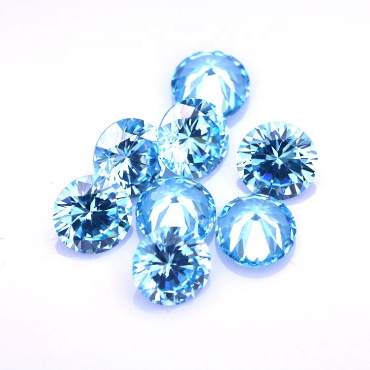 Synthetic Gems 3mm-6mm Round Brilliant Cut Aquamarine 3A fancy cut gemstone Cubic Zirconia Loose Stones