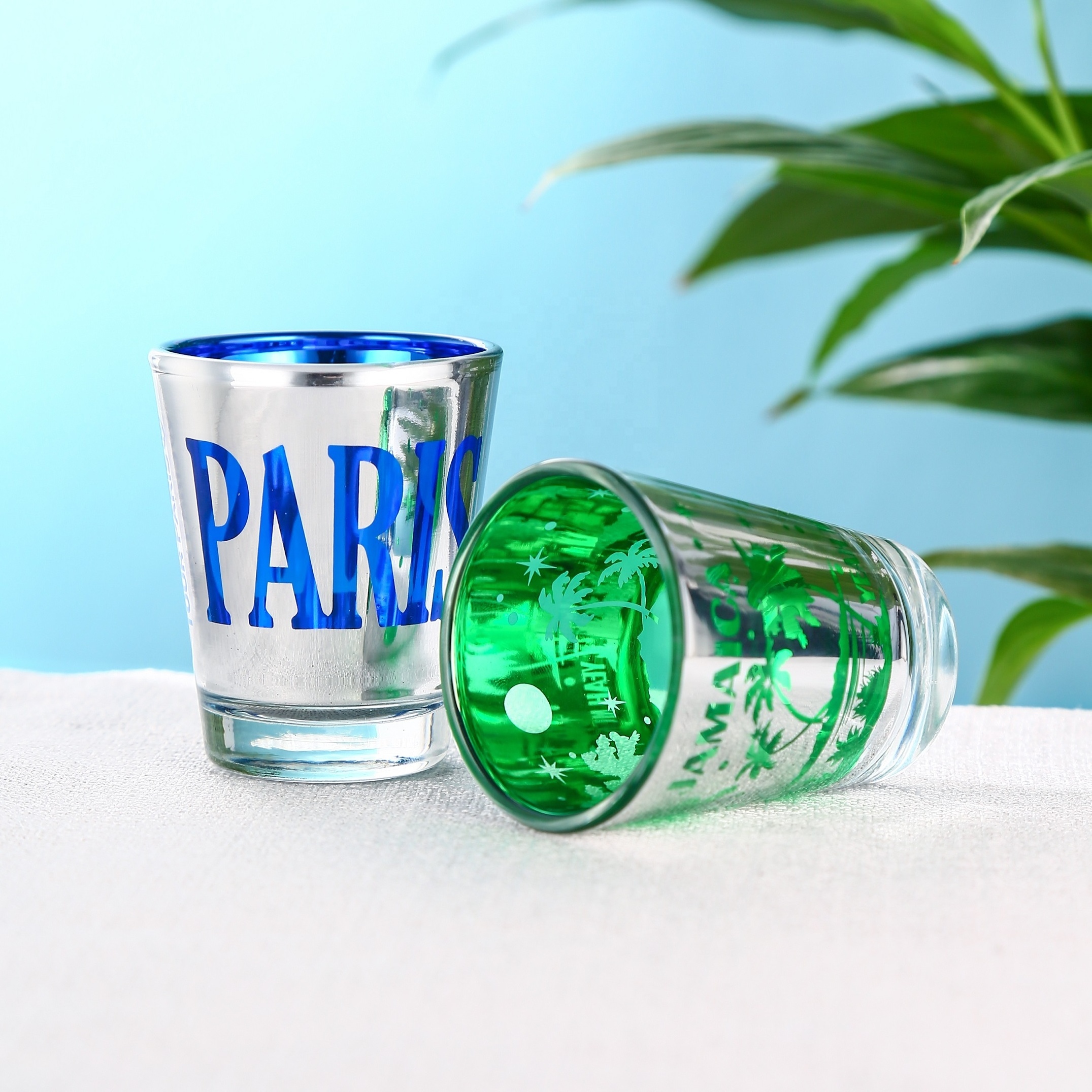 Party Whiskey Glasses Beach Shot Glasses With Custom Electroplated Colorful Print For 55ml Souvenir Shot Glass Personal