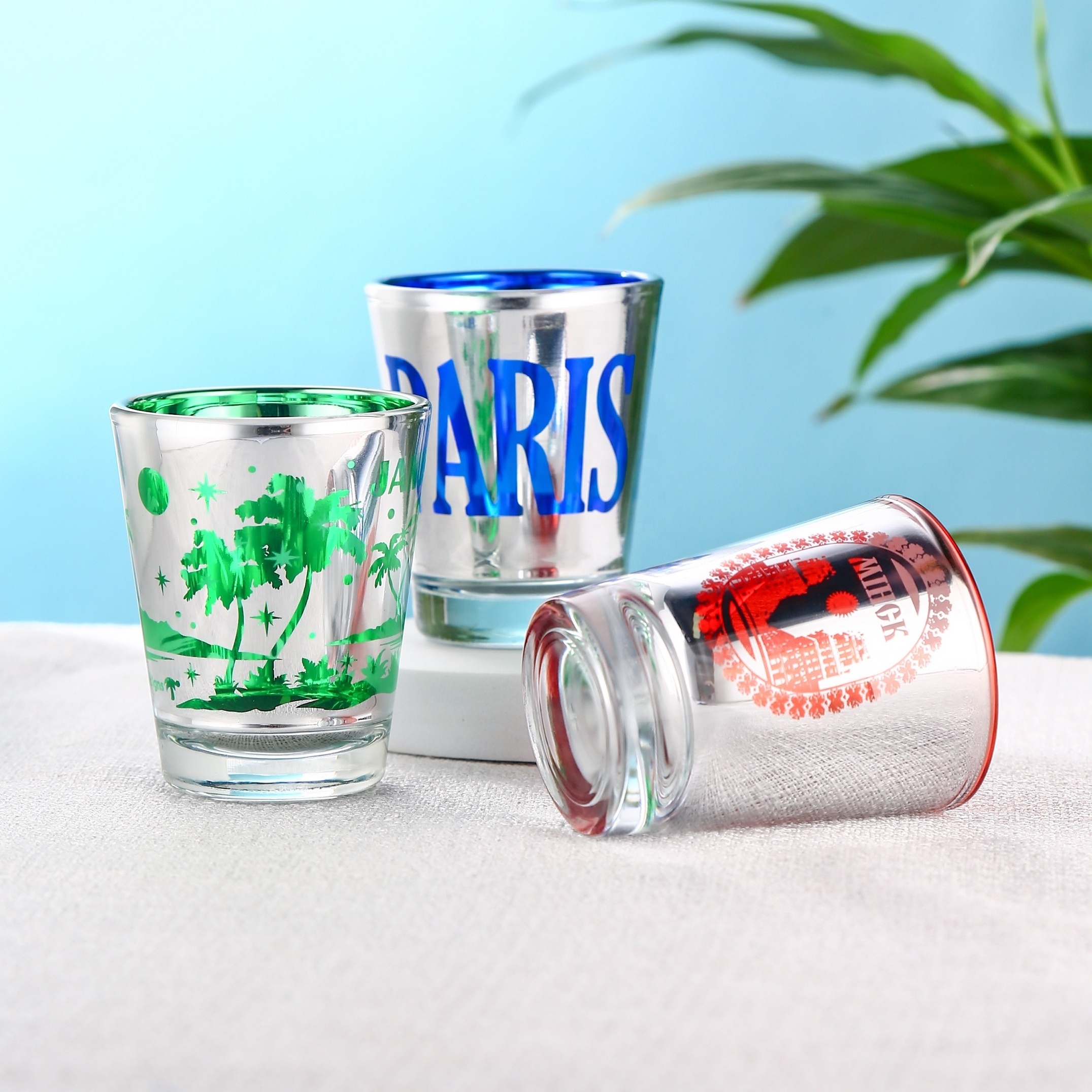 Party Whiskey Glasses Beach Shot Glasses With Custom Electroplated Colorful Print For 55ml Souvenir Shot Glass Personal