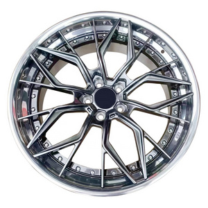 Custom Design Universal 4 Hole Pcd Alloy Sport Aluminum Passenger Car Double Piece Forged Wheel Rim