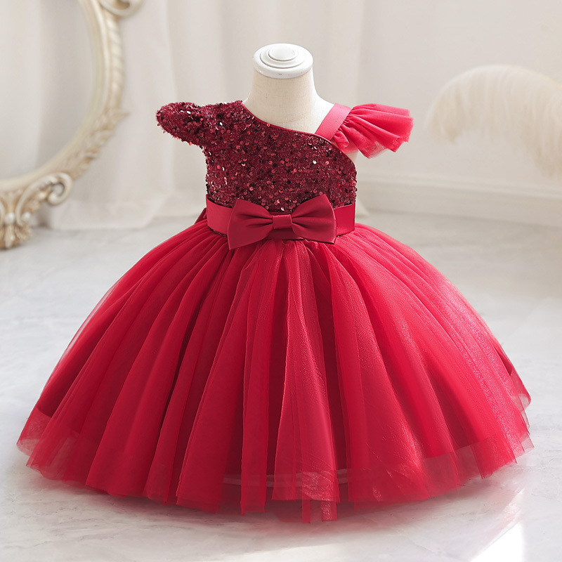 1-6 Years Mini Gown For Party First Birthday Flower Girl Sequined Dresses Toddler Girls Costume Baby Girls Princess Dress