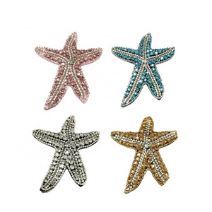 Bling Bling Sea Star Rhinestone Beaded Patch Handmade Crystal Applique Patch For Clothing