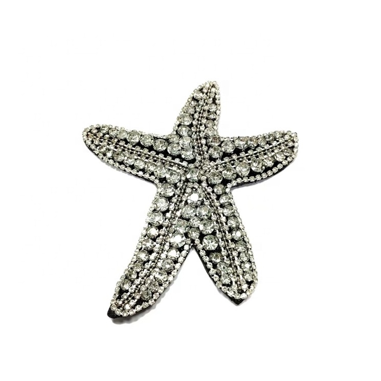 Bling Bling Sea Star Rhinestone Beaded Patch Handmade Crystal Applique Patch For Clothing