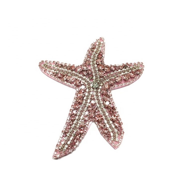 Bling Bling Sea Star Rhinestone Beaded Patch Handmade Crystal Applique Patch For Clothing