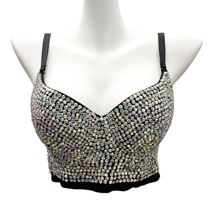 Wholesale Beaded Bra Fashion Sling Vest Bright Diamond Bra Top Shiny Diamond Bra