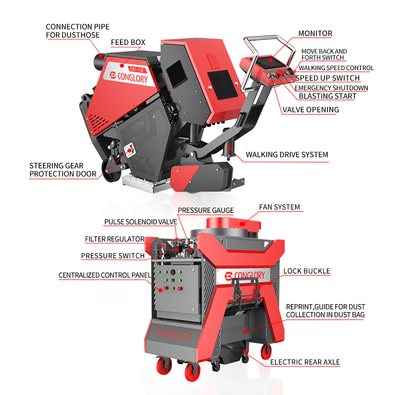 metal blades concrete floor road portable steel roller turntable crawler industrial vacuum tunnel coil shot blasting machine