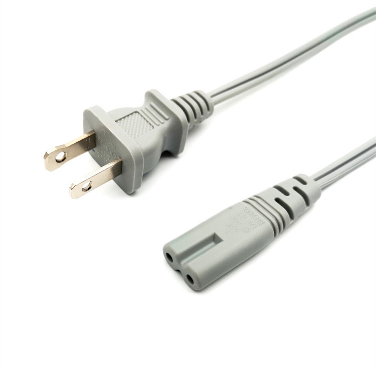 USA Standard UL Approved NEMA 5-15P, 1-15P, 1-15, 5-15  Flat Wire AC Cable 2 Pin Plug Power Cord