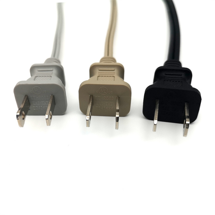 USA Standard UL Approved NEMA 5-15P, 1-15P, 1-15, 5-15  Flat Wire AC Cable 2 Pin Plug Power Cord