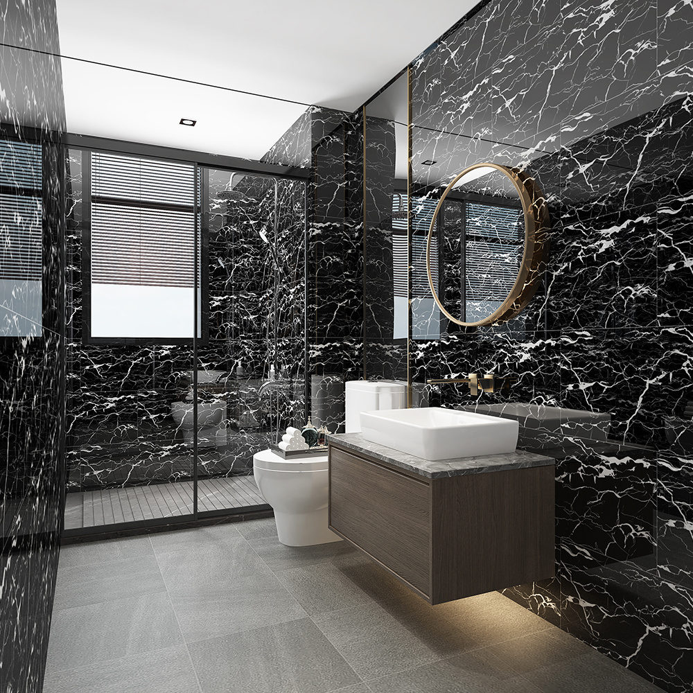 European peel and stick vintage black marble effect self adhesive wall tiles