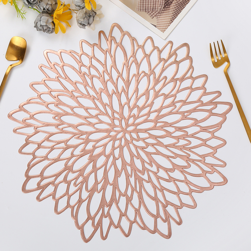 Custom luxury plastic round rose gold table vinyl pvc lace placemats or dining table