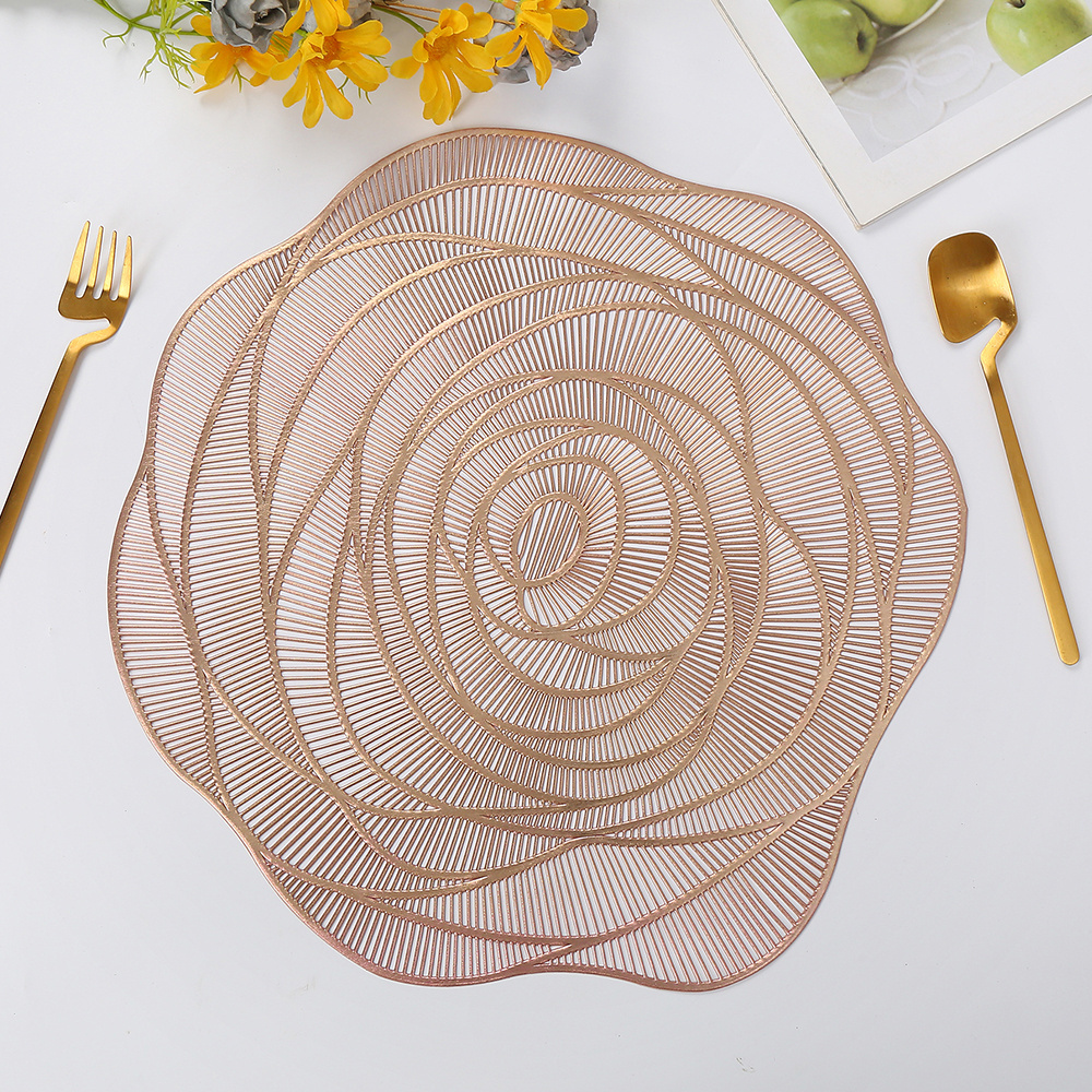 Custom luxury plastic round rose gold table vinyl pvc lace placemats or dining table