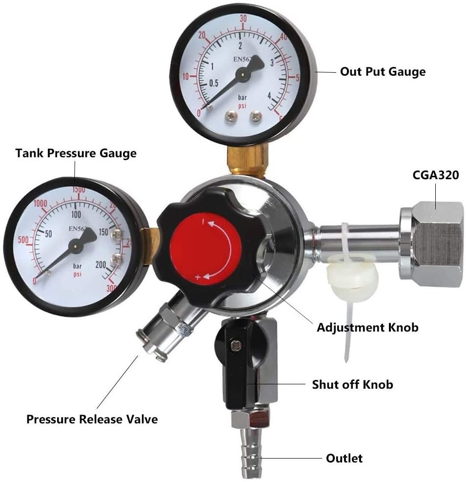 0-60PSI working pressure Beer keg regulator CO2 tank regulator with CGA320 inlet