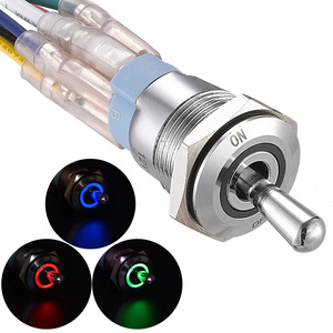 12 Volt Waterproof Push Button Toggle Switch 12V Lighted RGB Triple LED (Red Green Blue) 16mm