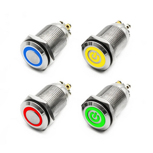 16 mm metal push button switch with light   screw pin latching machine start button