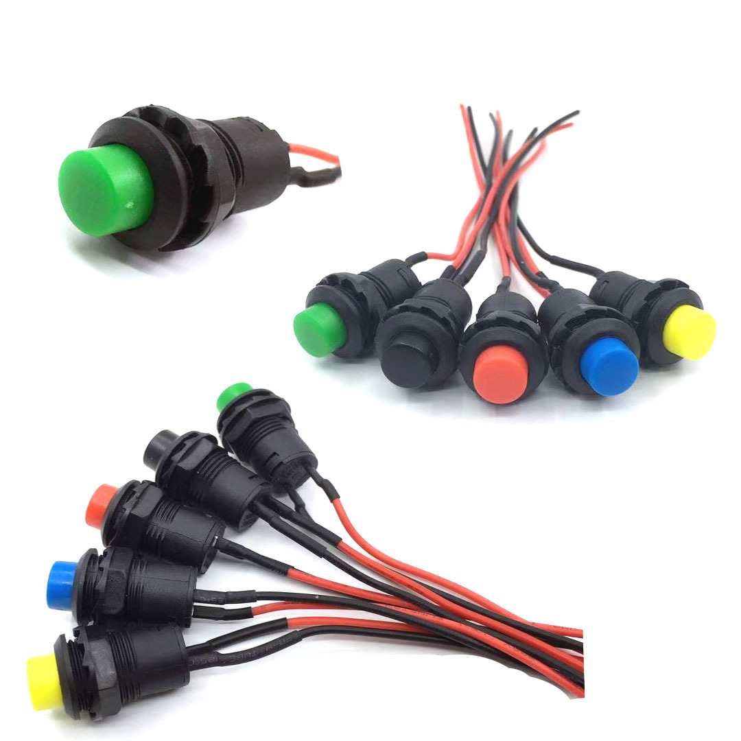 DS-425 with wire push button switch 12MM plastic Momentary Reset/self locking switch Latching on-off round button switch 2PIN