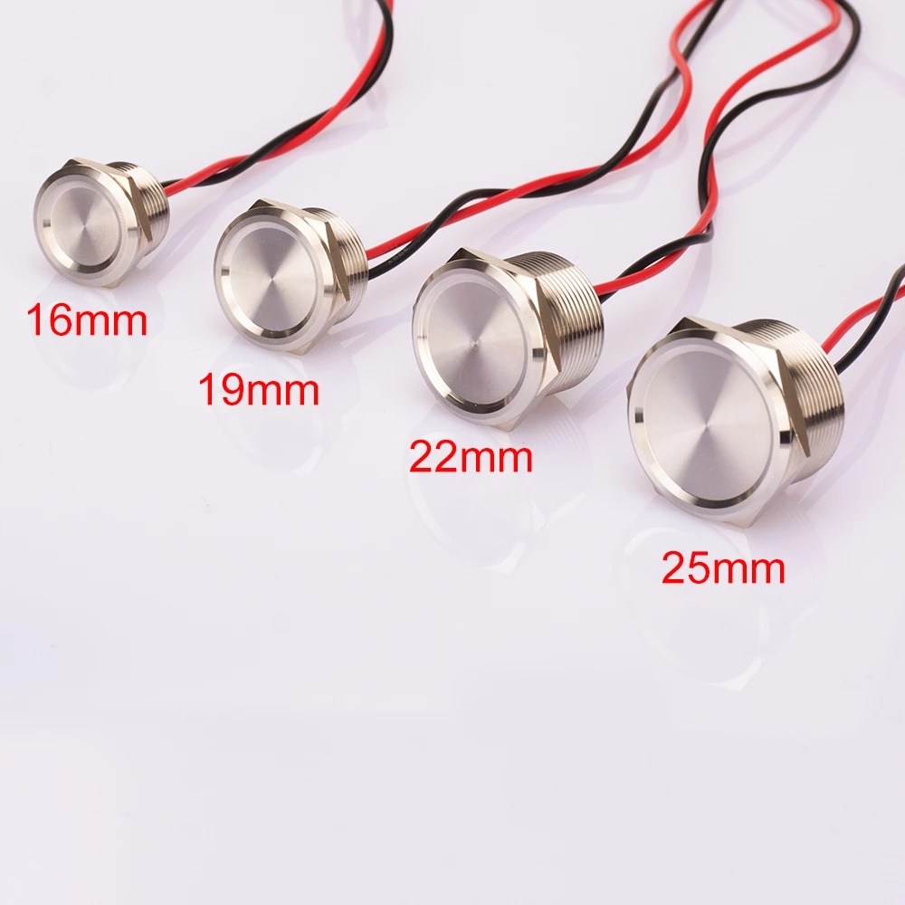 Stainless Steel Metal Piezo Switch 16mm 19mm 22mm 25mm Waterproof IP68 Momentary Push Button Switch