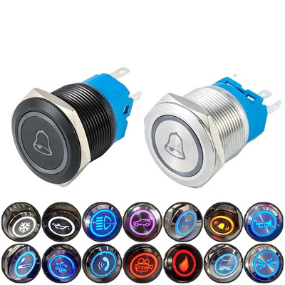 16mm 19mm 22mm Horn Symbol Momentary Push Button Switch LED Illuminated Red Green Blue Yellow White Purple 3V 6V 12V 24V 220V