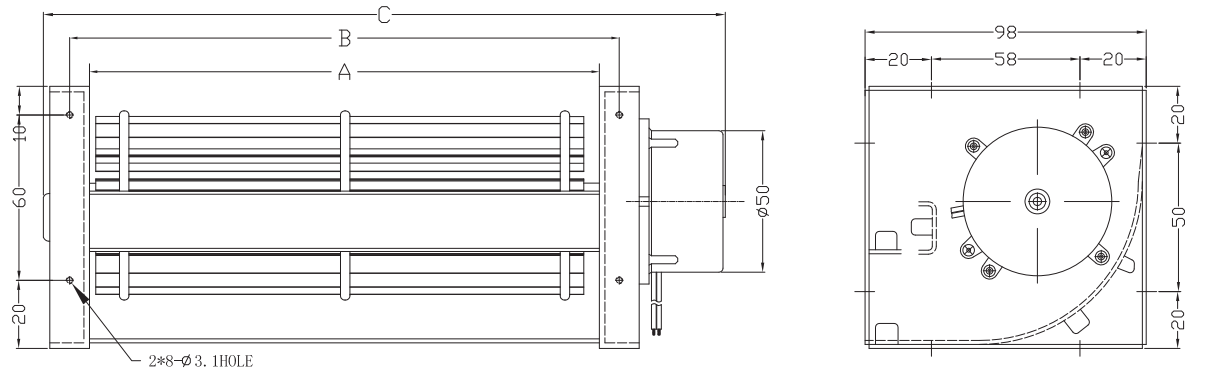 60mm aluminium impeller 12V 24V DC  Cross Flow Fan for air conditioner cooler dc fan 12v axial cooling fan