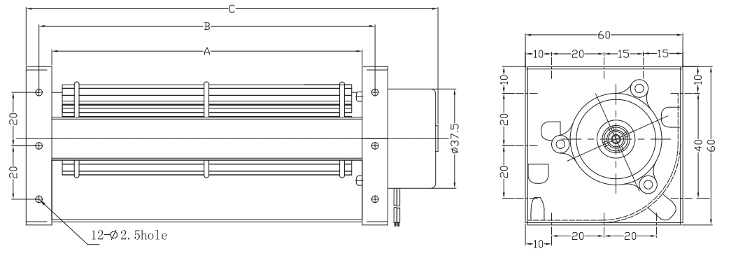 High Quality Dc Cross Flow 40mm DC 12V 24V Aluminum cross flow fan Low Noise Tangential Blower  Fan Cross Flow Fan