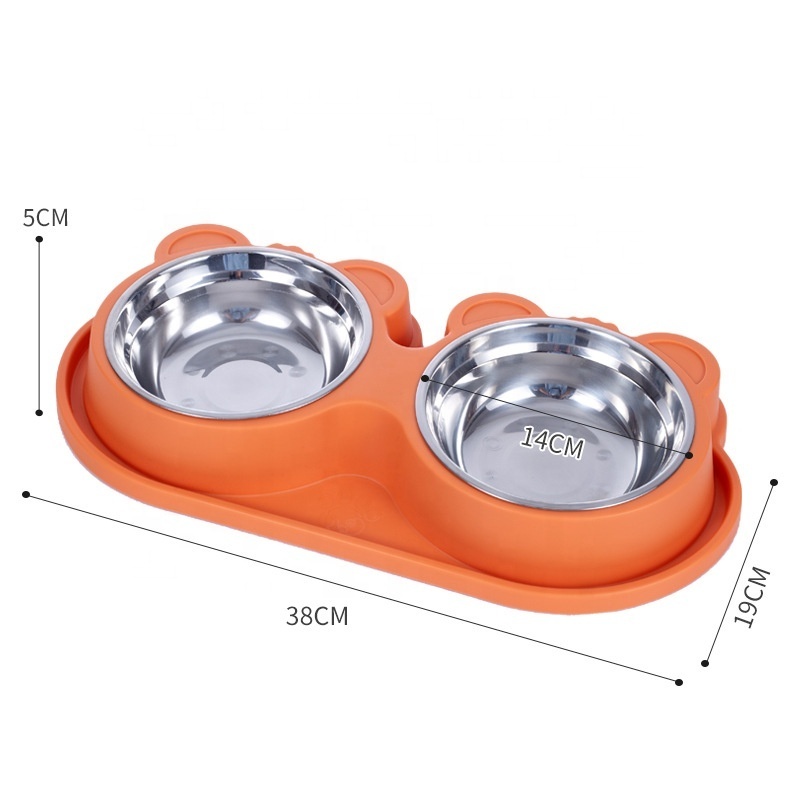 2 in 1 Eco Friendly Double Bowl Dog Cat  Bowls Stainless Steel Pet Cat Dog Drinker Slow Feeder Bowl for Wholesale