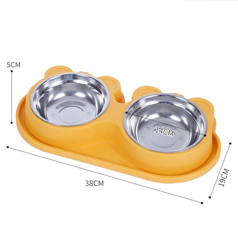 2 in 1 Eco Friendly Double Bowl Dog Cat  Bowls Stainless Steel Pet Cat Dog Drinker Slow Feeder Bowl for Wholesale