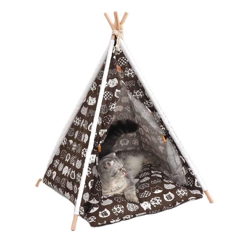 Hot Sale Foldable Nature Canvas Pet Teepee Tent Outdoor pet Nest House Tent Dog Bed Cat Bed