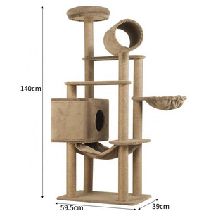 Covered Scratching Posts Perch Hammock Tunnel Plush Rooms Cat Tree Large Condo Tower Wood Sisal Cat Tree House