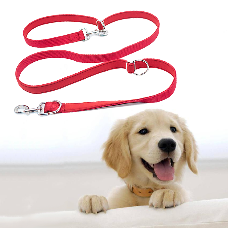 Pet dog leash nylon multifunctional leash outdoor running pull with one drag two double-headed dog rope