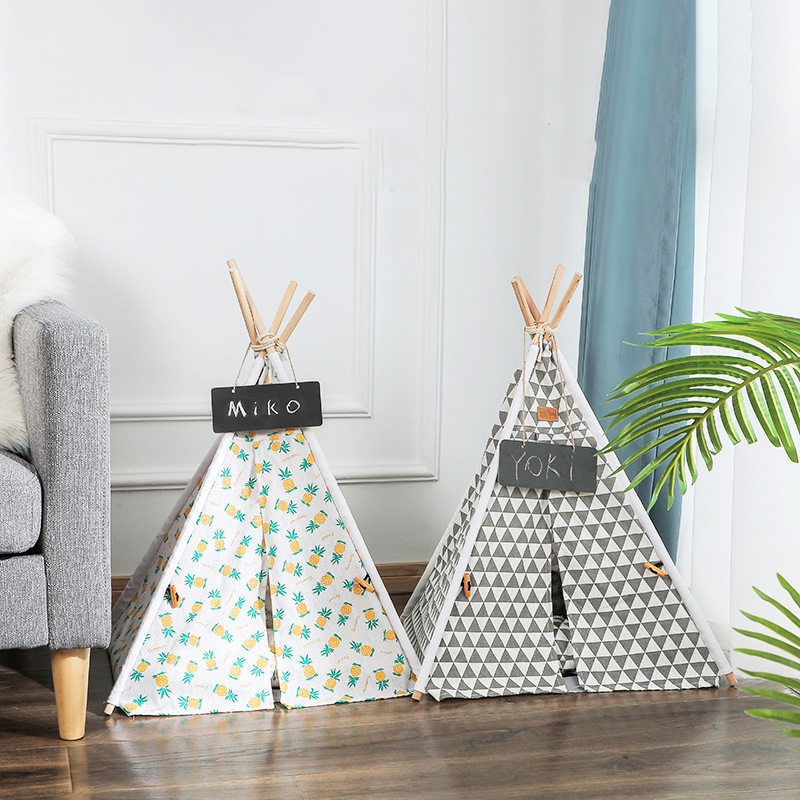 Hot Sale Foldable Nature Canvas Pet Teepee Tent Outdoor pet Nest House Tent Dog Bed Cat Bed