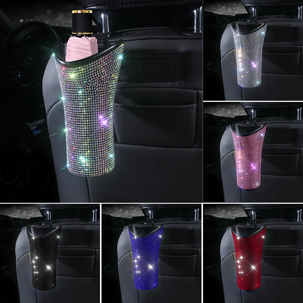 Glitter Headrest Garbage Can Universal Trash Bin Dustbin Organizer Container Multi Hanging Storage box Bling Car Umbrella Holder