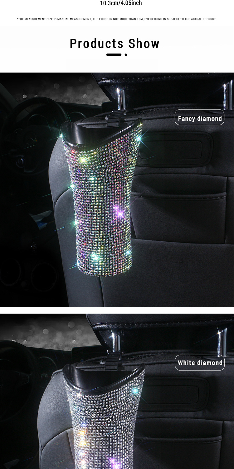 Glitter Headrest Garbage Can Universal Trash Bin Dustbin Organizer Container Multi Hanging Storage box Bling Car Umbrella Holder