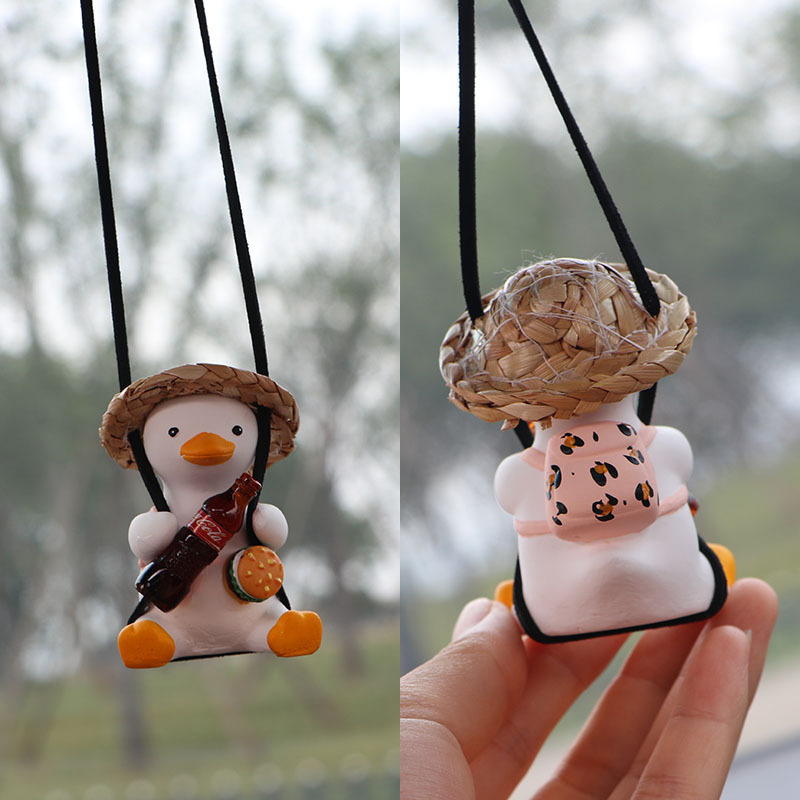 Cute Watermelon Cola Guitar Swing Duck Car Decoration Car Pendant popular Straw Hat Sunglasses Swing Duck