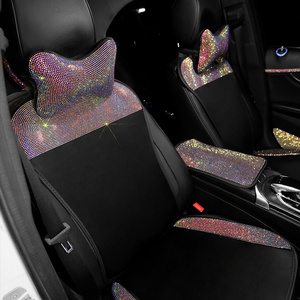 Five Seats Women Interior Accessories Bling Diamond Rhinestone Crystal Starry Leather Heating Pink Car Seat Cover Set