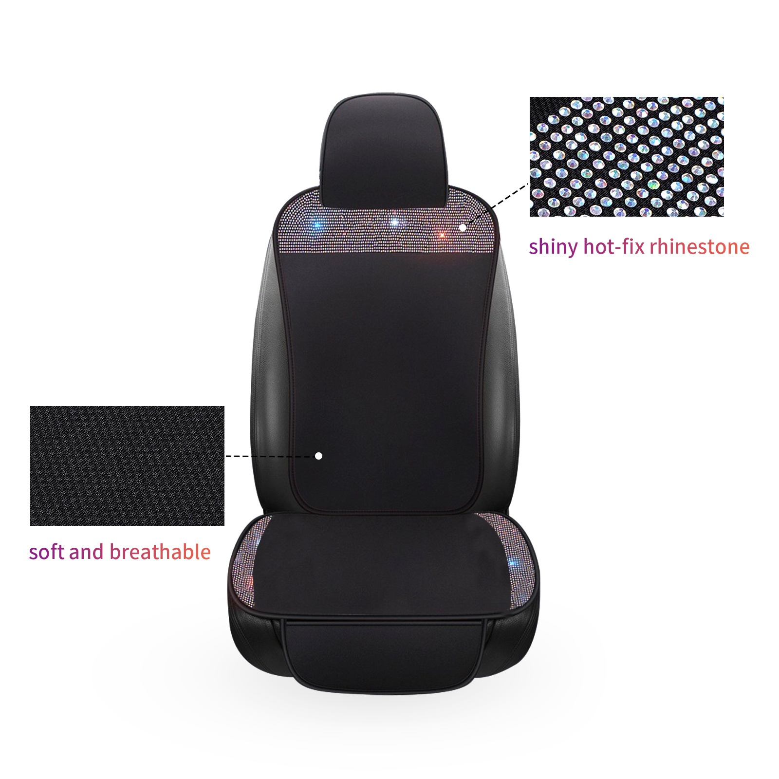 Five Seats Women Interior Accessories Bling Diamond Rhinestone Crystal Starry Leather Heating Pink Car Seat Cover Set